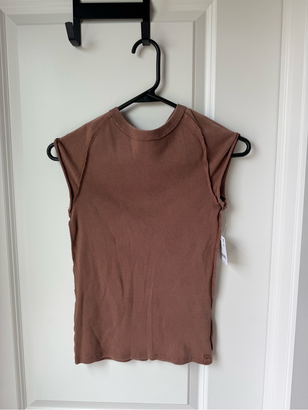 Free People Brown Ribbed Sleeveless Crewneck Top